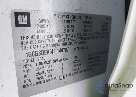 2017 Chevrolet Colorado Z71 from USA, damaged, VIN 1GCGSDEA6H1144787